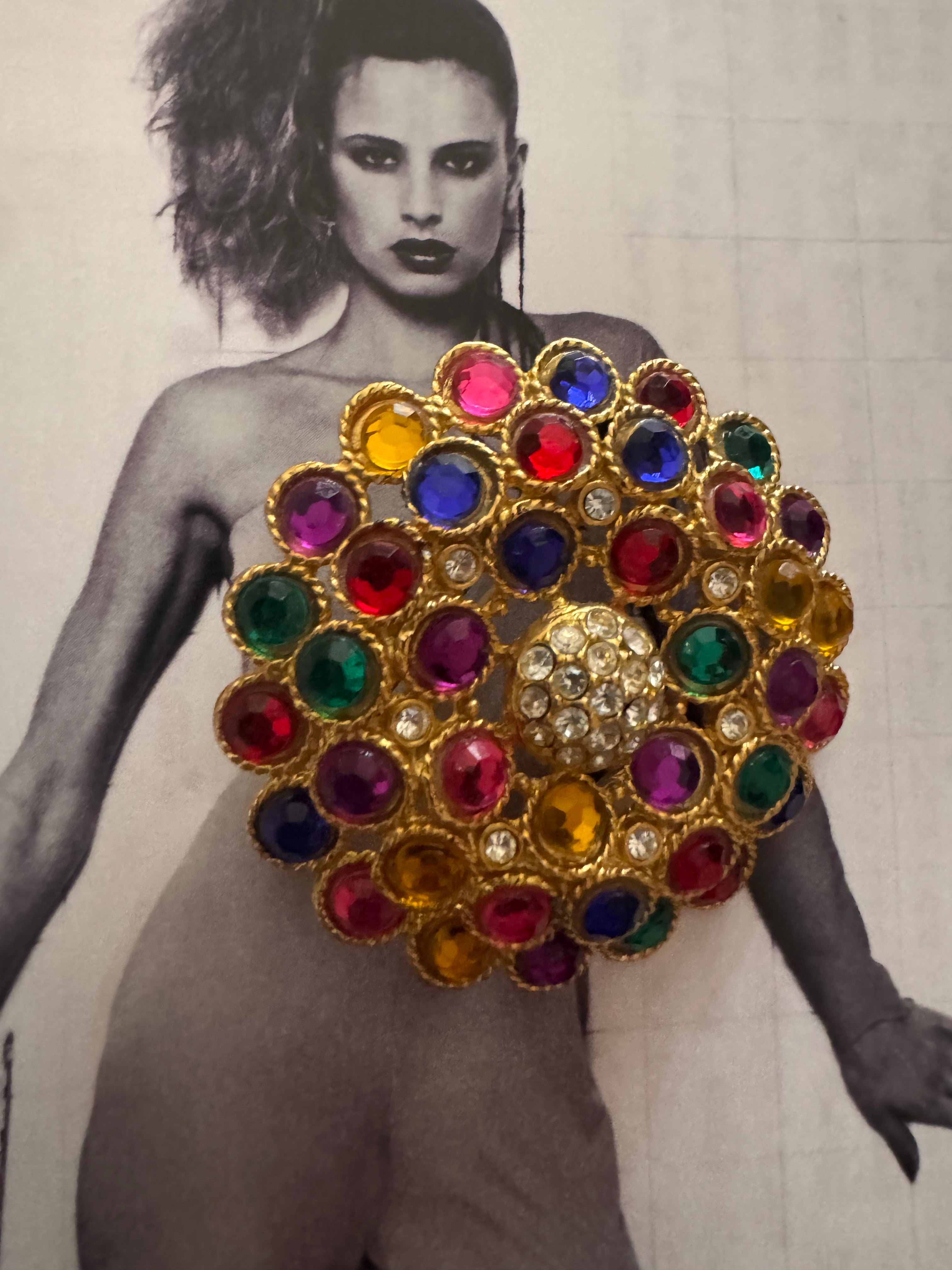 Vintage Multicolor Crystal Statement Brooch