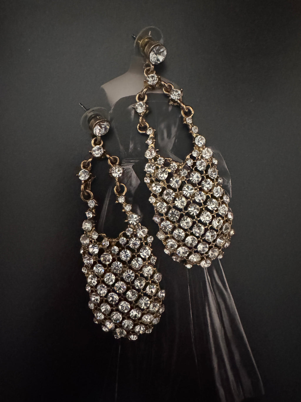 Vintage Hollywood Regency Rhinestone Drop Statement Earrings