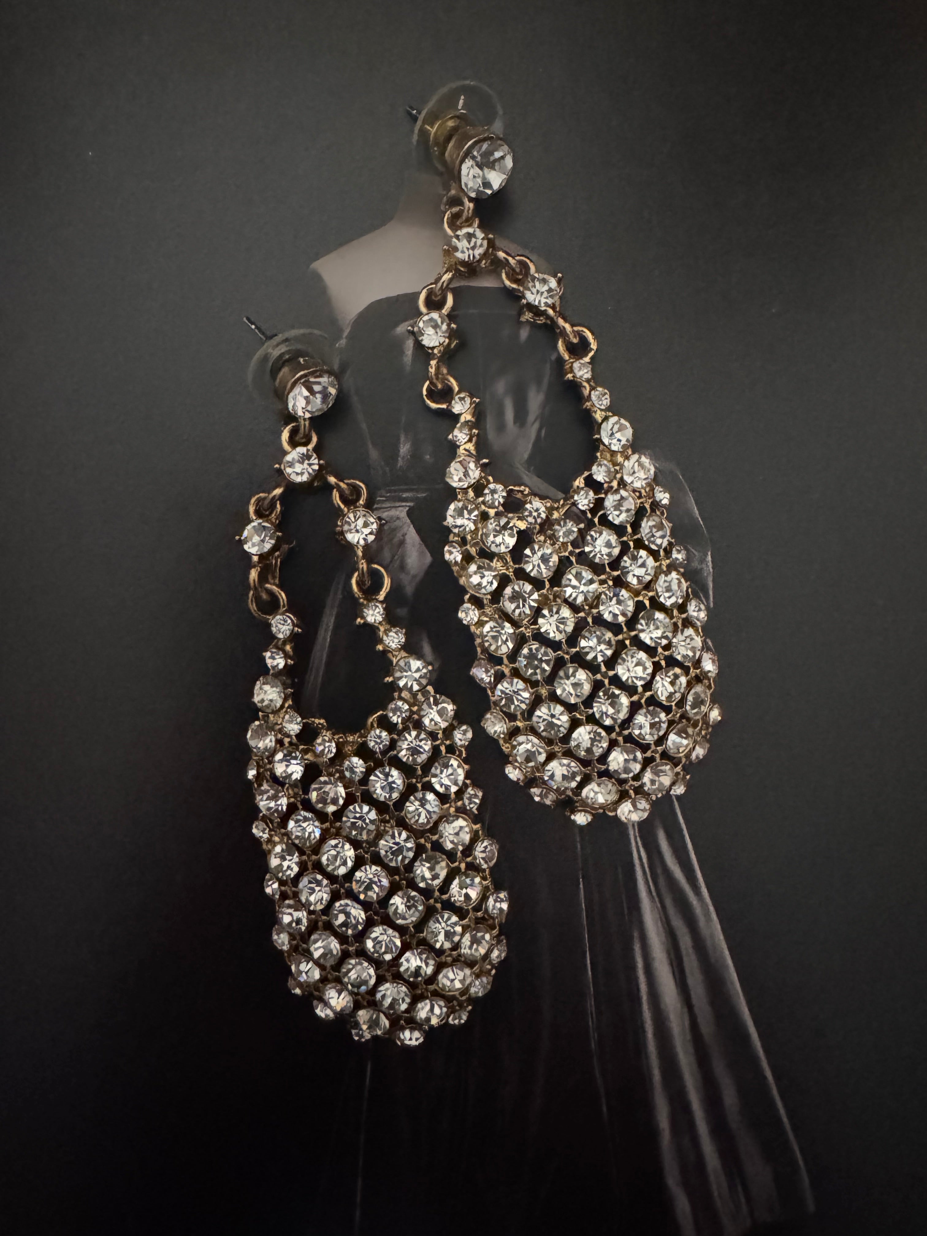 Vintage Hollywood Regency Rhinestone Drop Statement Earrings