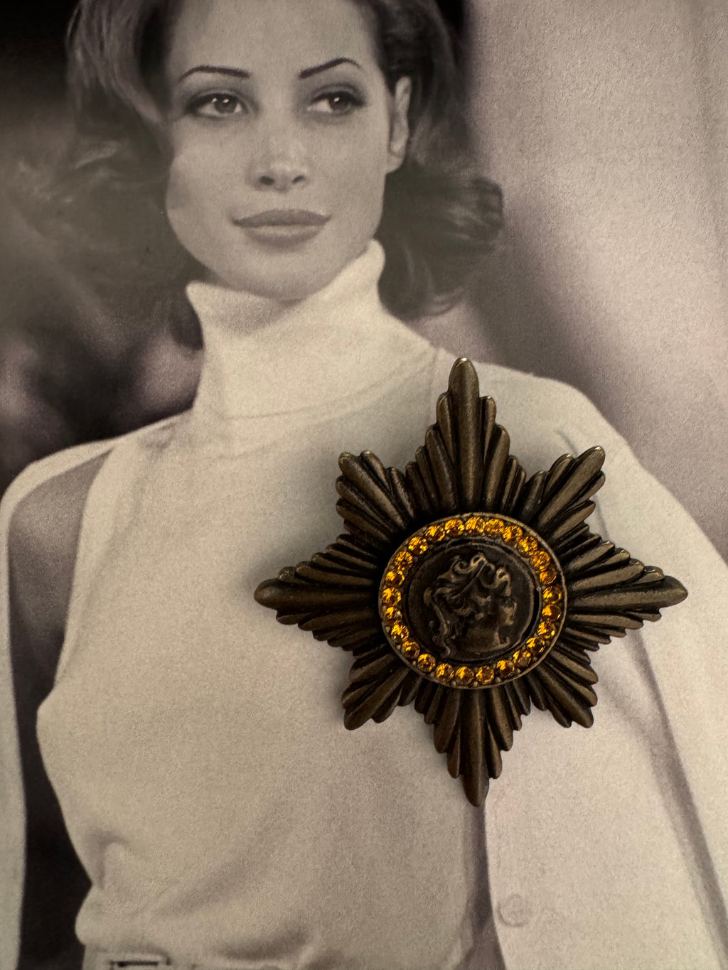 Vintage Victorian Revival Starburst Cameo Brooch