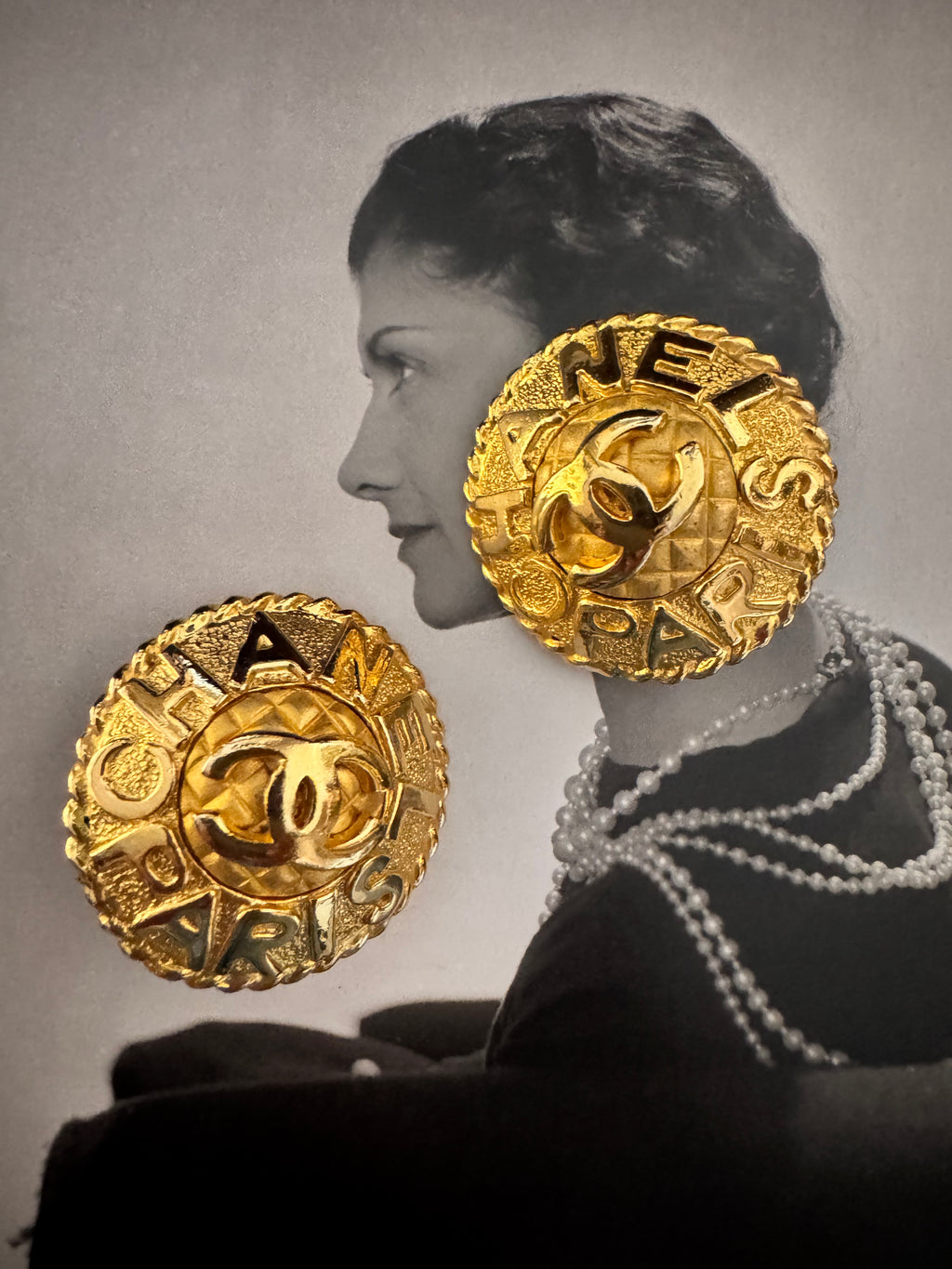Vintage Chanel 1980s Paris Logo Clip-On Earrings