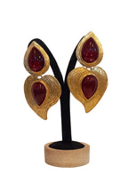Vintage Yves Saint Laurent Gold Plated Red Cabochon Statement Earrings