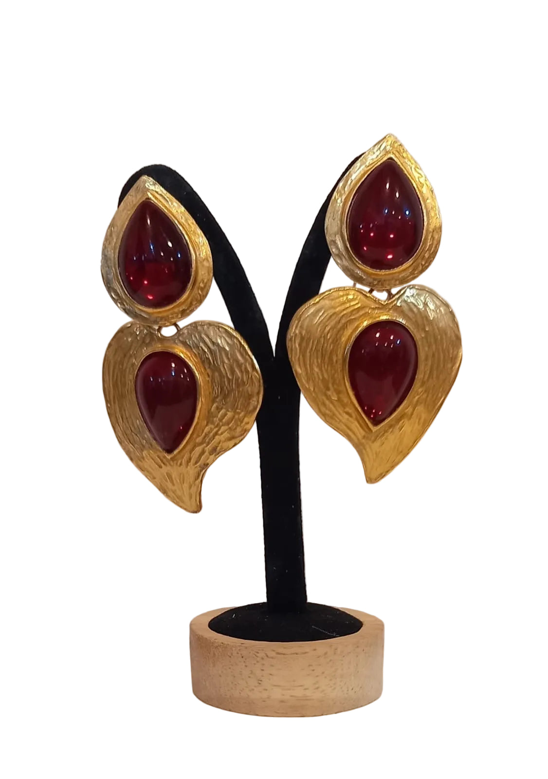 Vintage Yves Saint Laurent Gold Plated Red Cabochon Statement Earrings