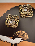 Vintage Sculptural Floral Rhinestone Earrings
