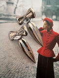 Vintage Modernist Silver Bow Drop Earrings