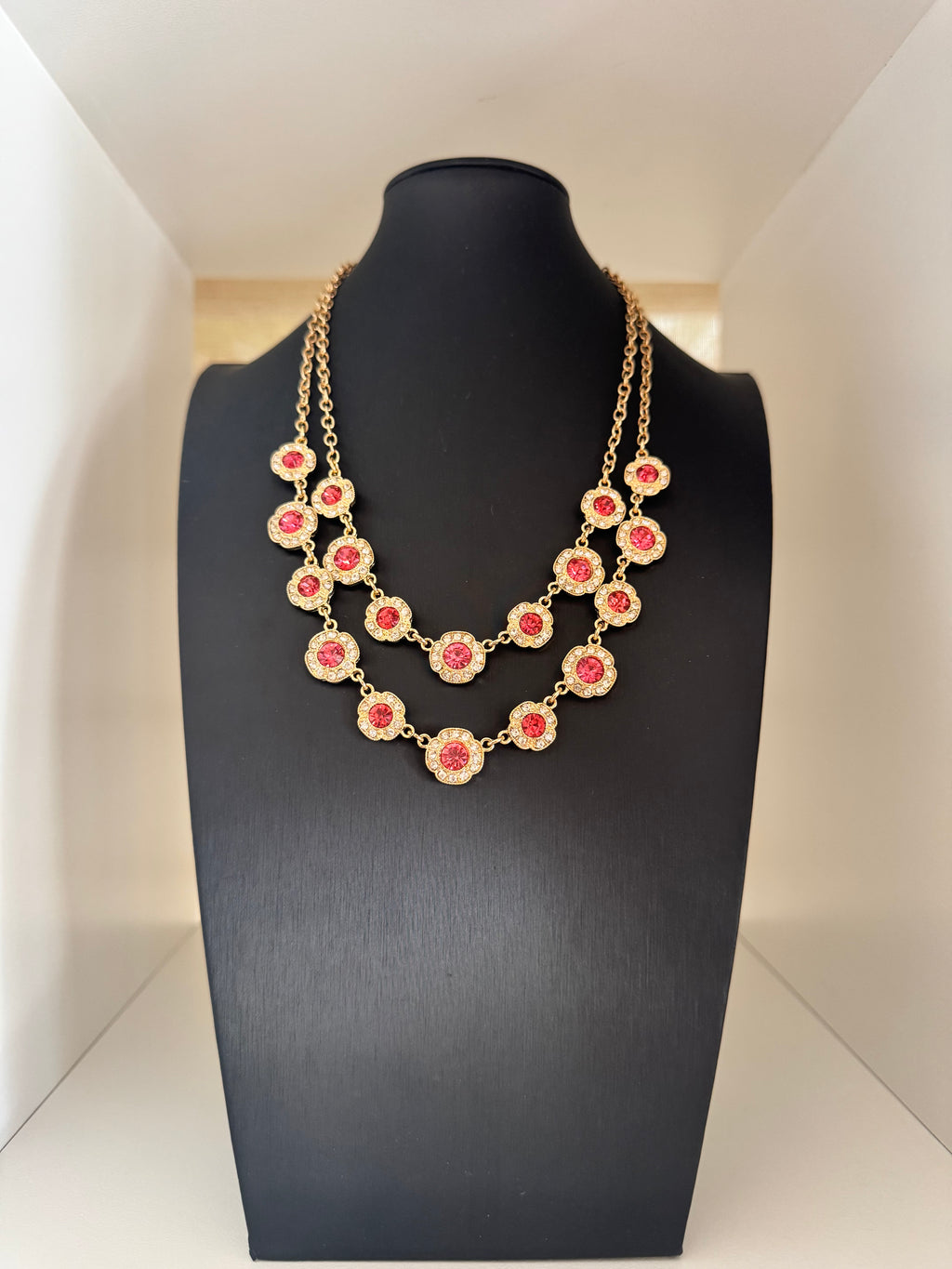 Vintage Monet Double Strand Pink Stone Necklace