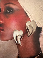 Vintage Modernist Silver Heart Earrings