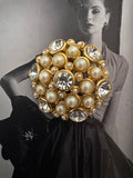 Vintage Pearl & Crystal Cluster Brooch Hollywood Glam