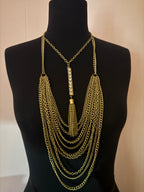 Vintage Gold Tone Multi Chain Tassel Statement Necklace