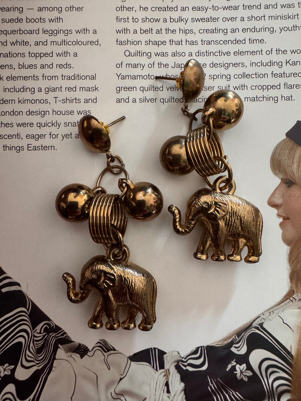 Vintage Elephant Charm Drop Statement Earrings