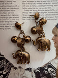 Vintage Elephant Charm Drop Statement Earrings