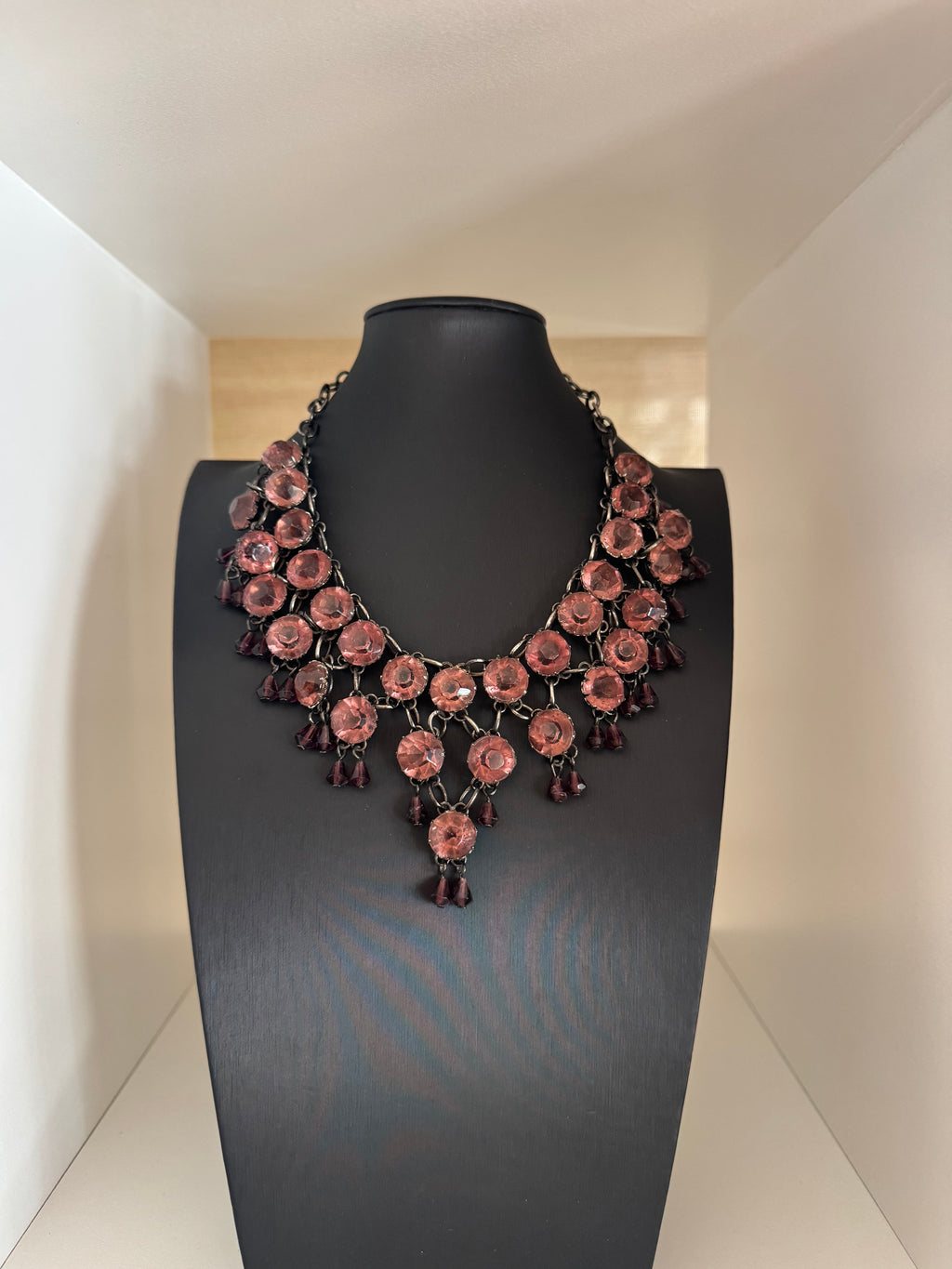 Vintage Amethyst Glass Bib Statement Necklace