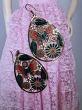 Vintage Folk Art Enamel Floral Drop Earrings