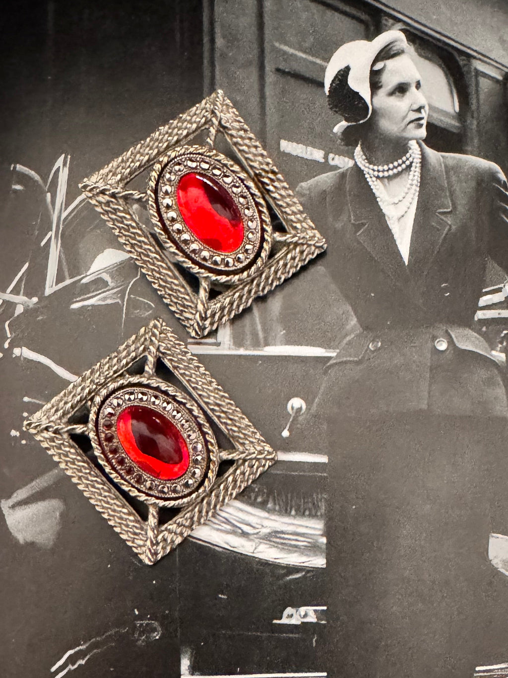 Vintage Art Deco Style Red Glass Earrings