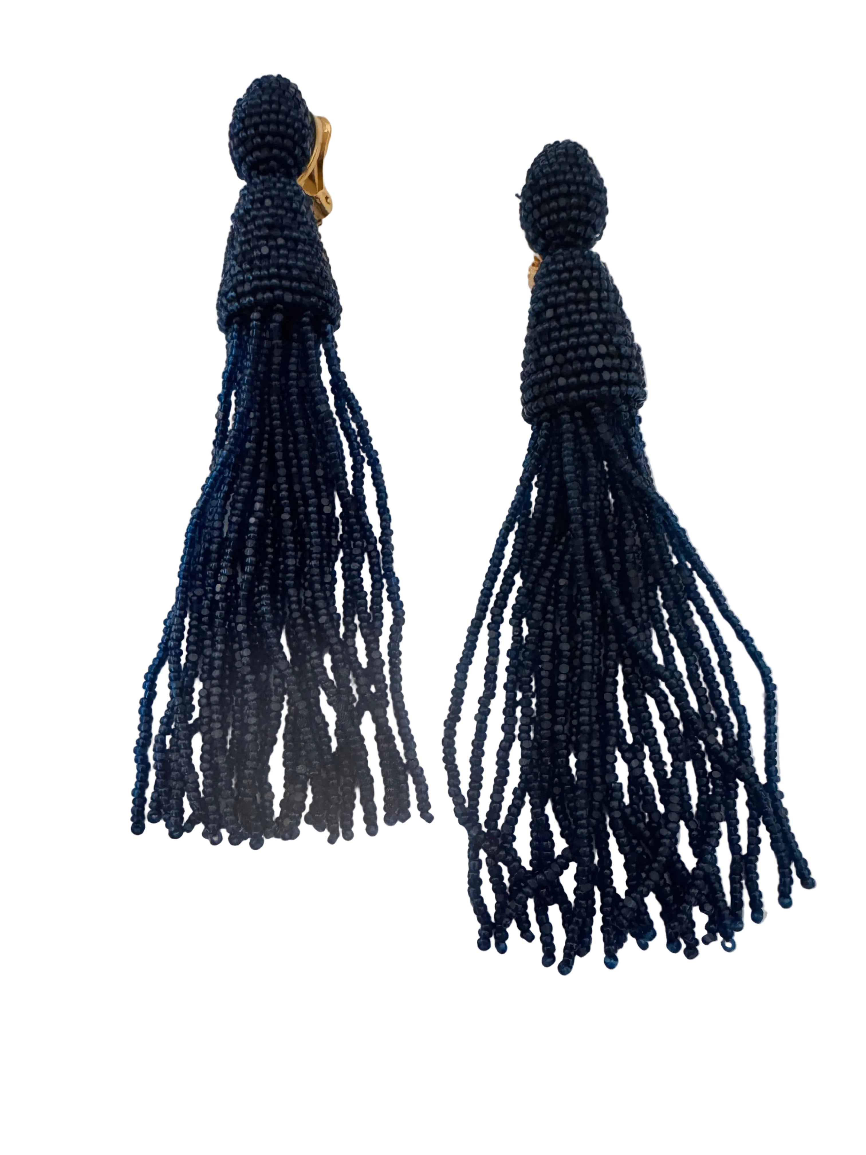Vintage Oscar de la Renta Beaded Tassel Statement Earrings