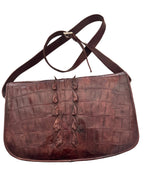 Rare Jumbo Genuine Hornback Crocodile Leather Shoulder Bag and Matching Pouch Set