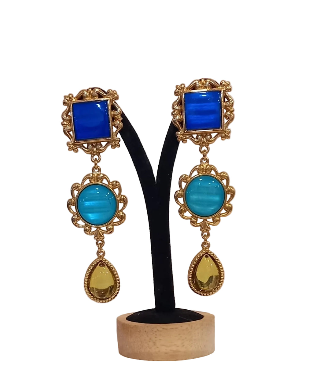 Vintage Yves Saint Laurent Multicolor Glass Drop Earrings Signed