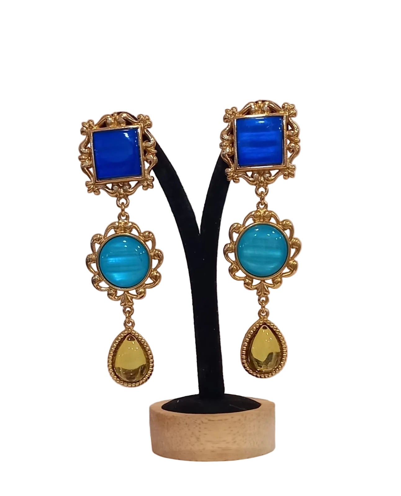 Vintage Yves Saint Laurent Multicolor Glass Drop Earrings Signed