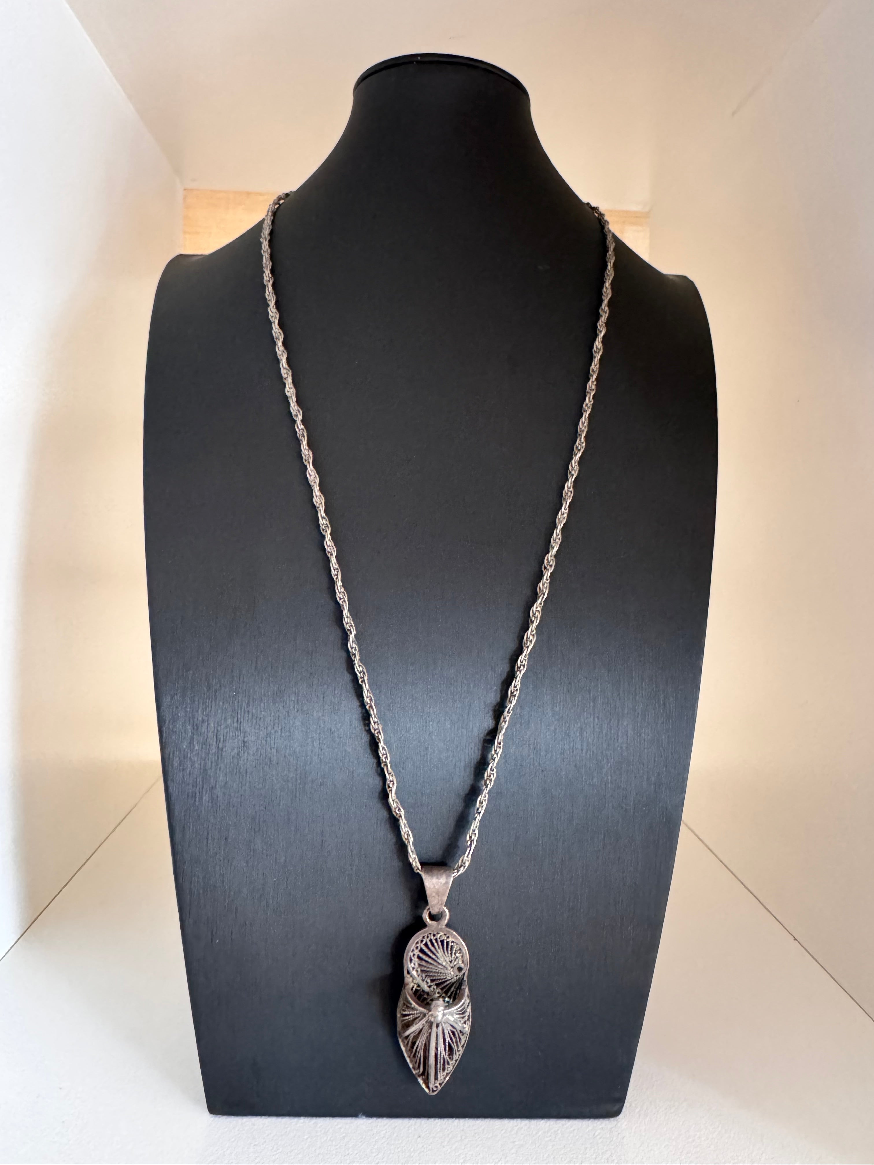 Vintage Sterling Silver Slipper Pendant Necklace
