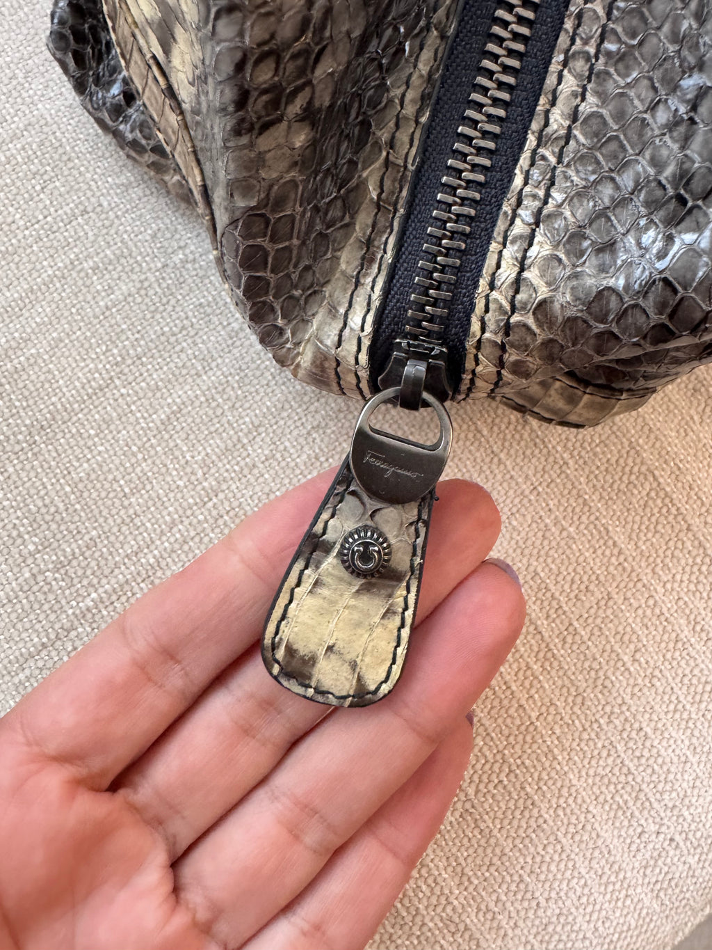 Salvatore Ferragamo Large Python Snakeskin Patchwork Satchel