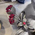 Vintage Ruby Rhinestone Floral Brooch