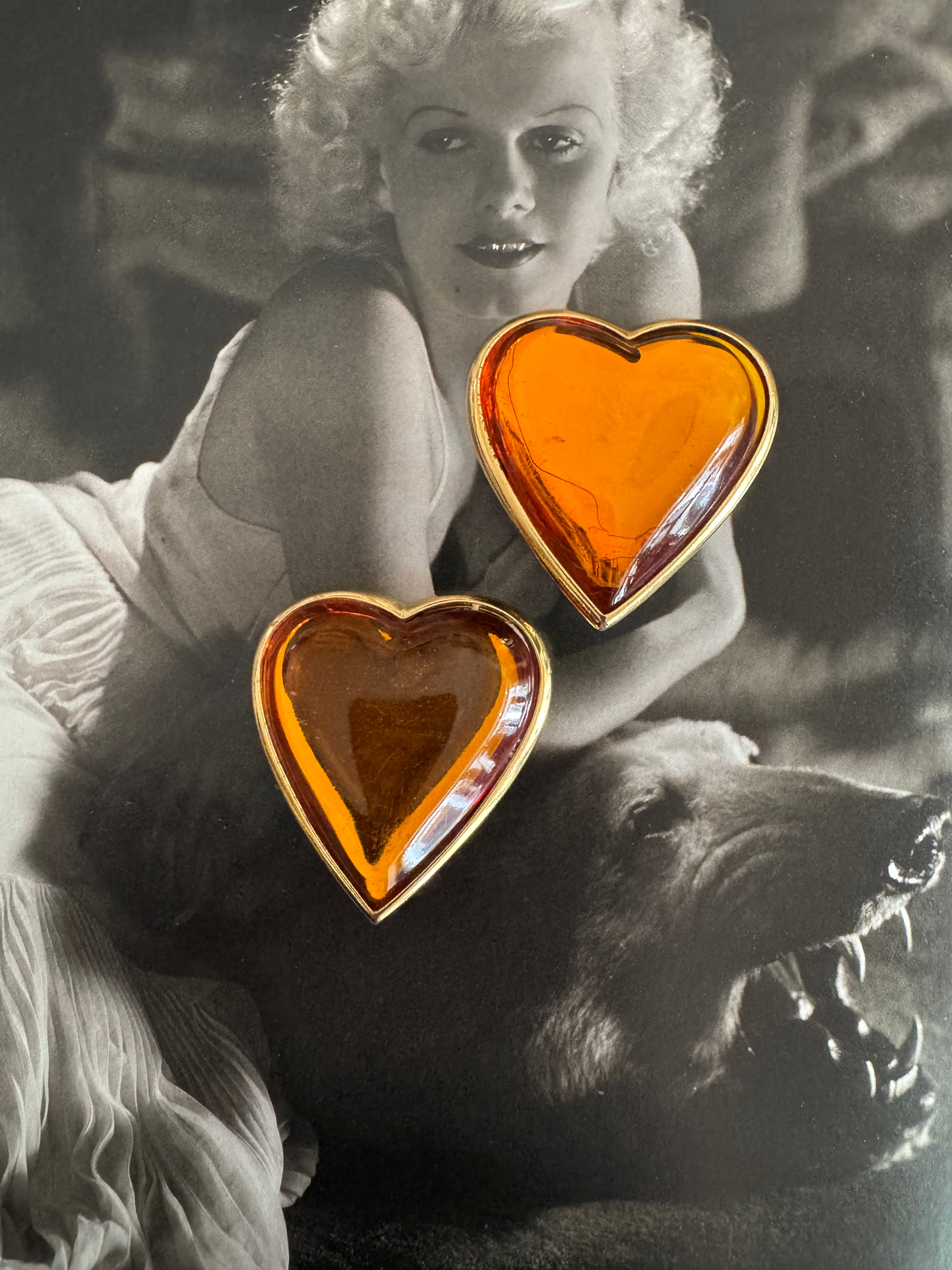 Vintage Yves Saint Laurent Amber Heart Statement Earrings