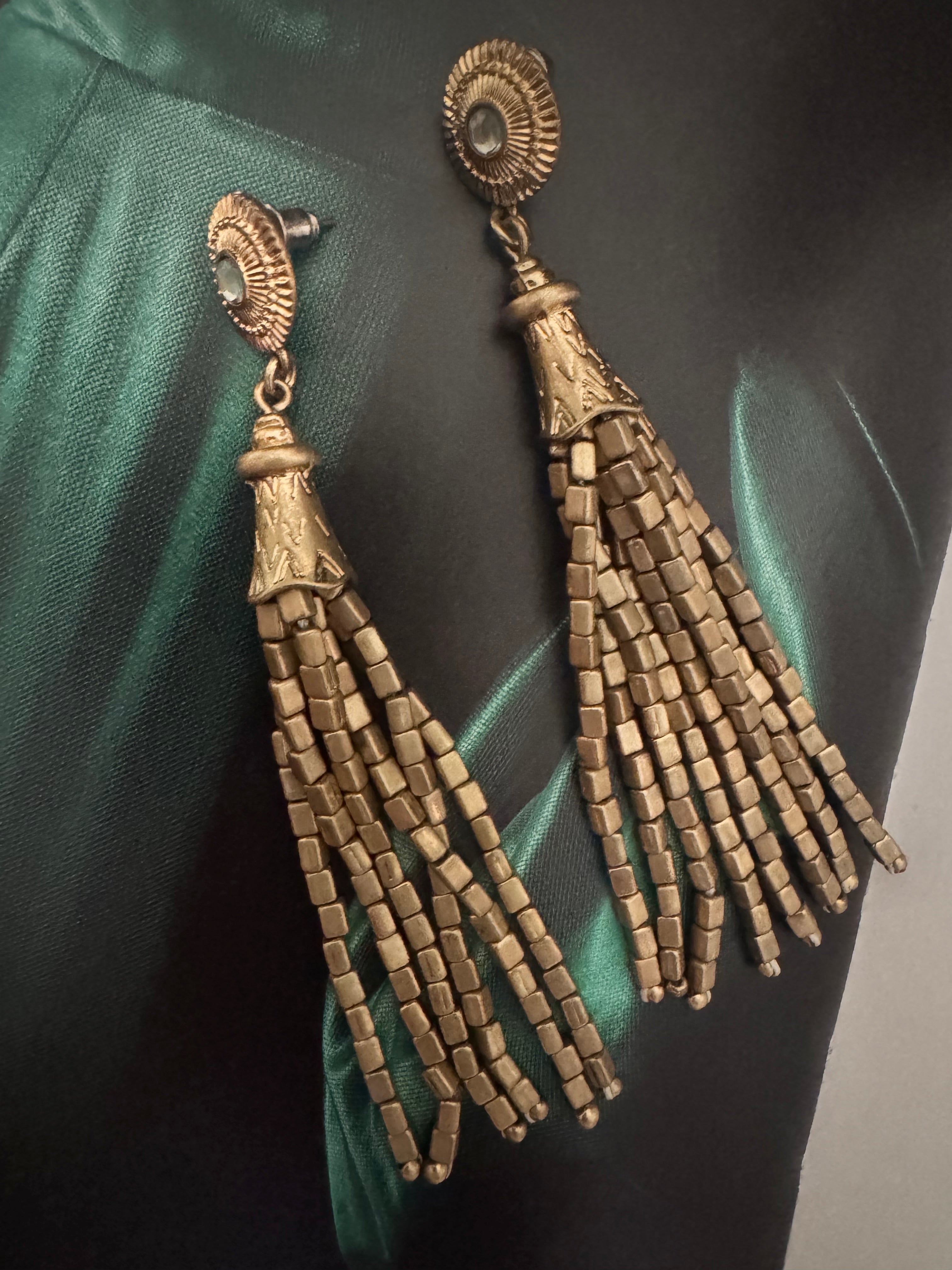 Vintage Art Deco Inspired Tassel Drop Statement Earring