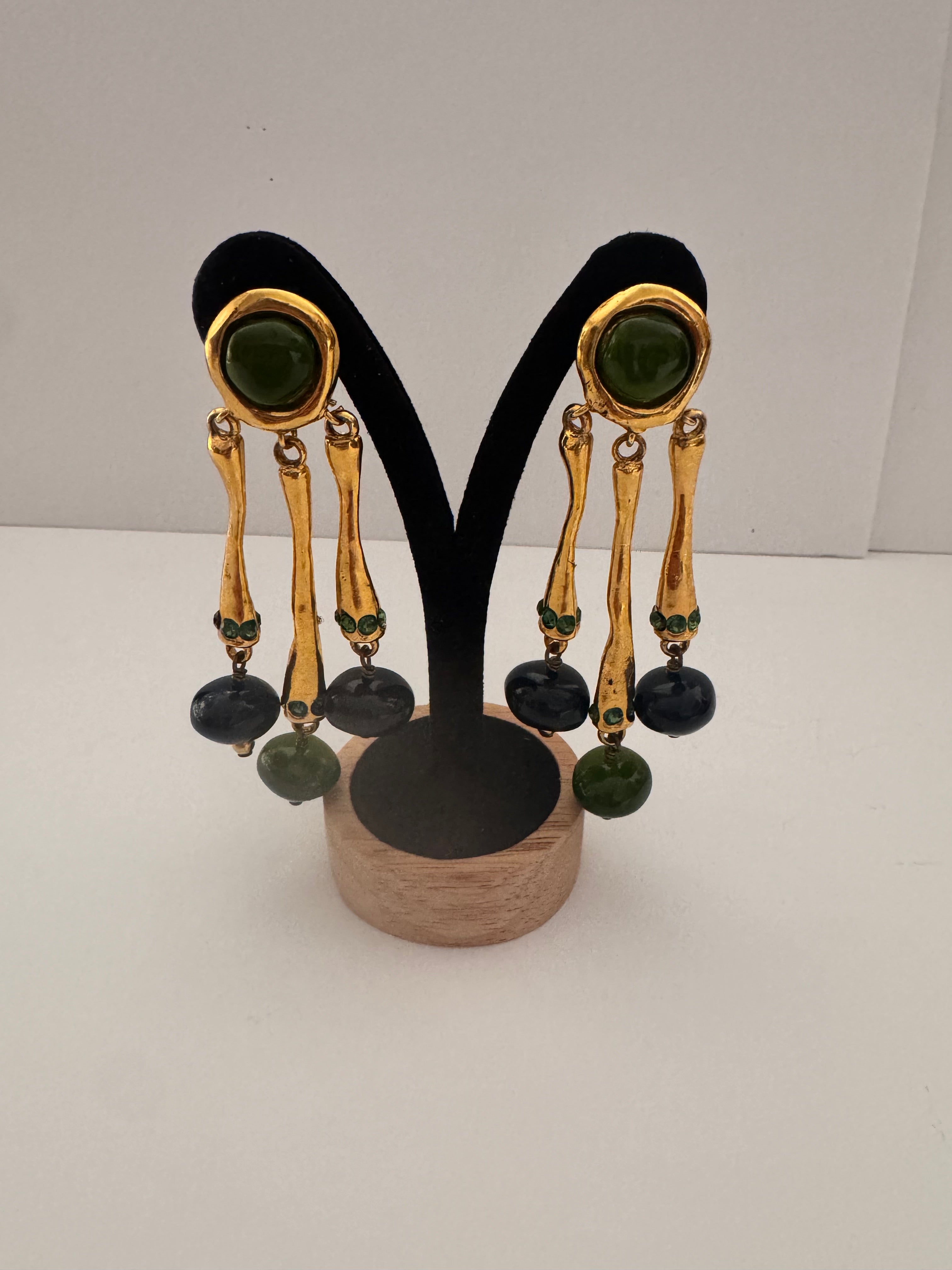 Vintage Christian Lacroix Green Cabochon Drop Earrings
