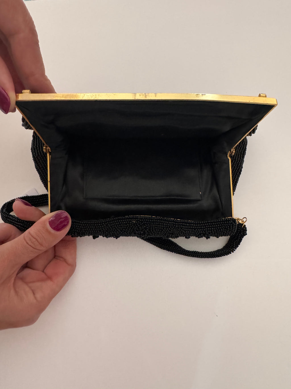Vintage Jet Black Hand-Beaded Frame Purse