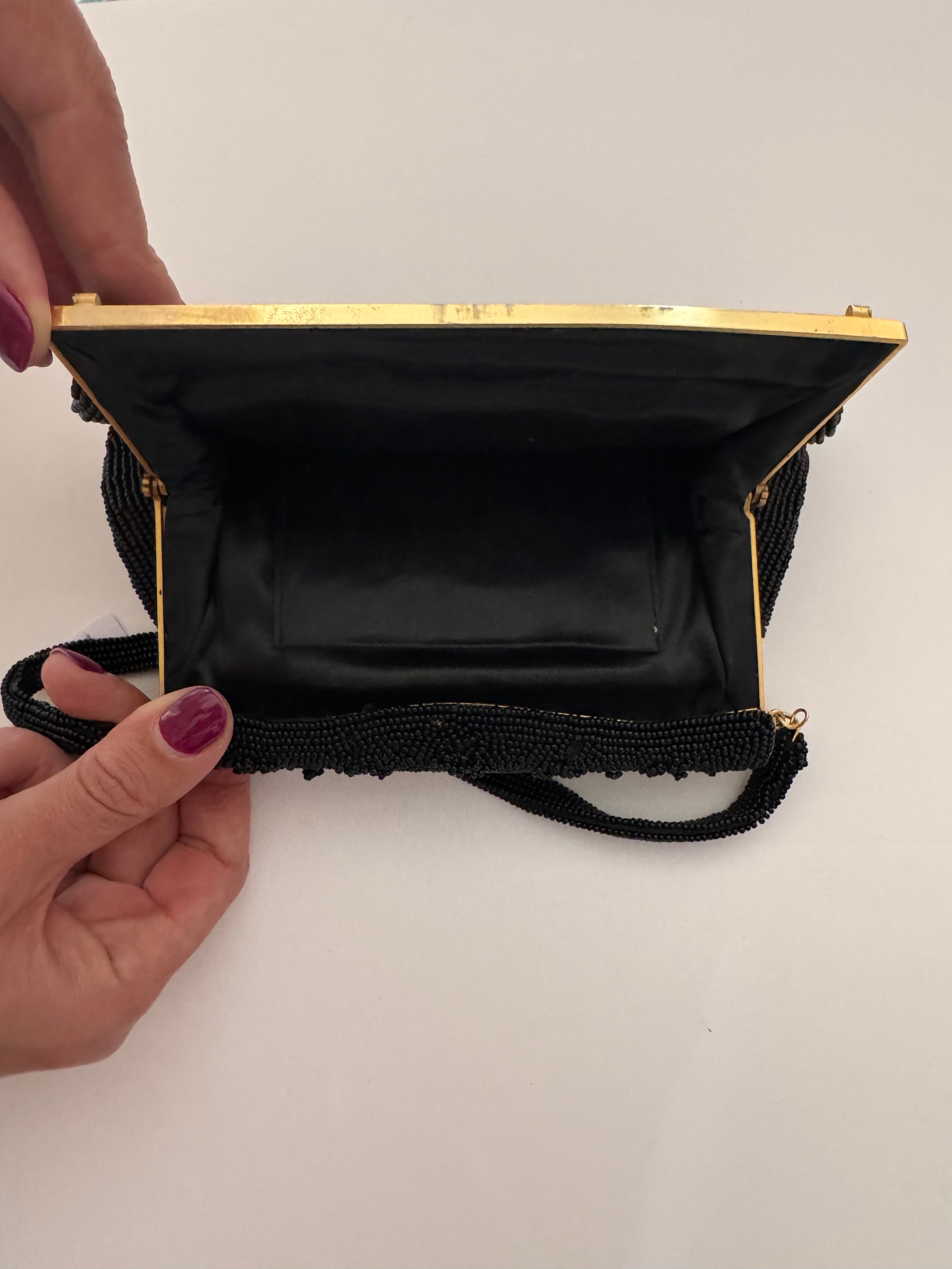 Vintage Jet Black Hand-Beaded Frame Purse