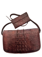 Rare Jumbo Genuine Hornback Crocodile Leather Shoulder Bag and Matching Pouch Set