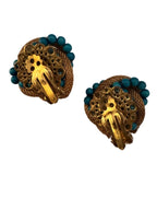 Vintage Mid-Century Mesh & Turquoise Floral Earrings