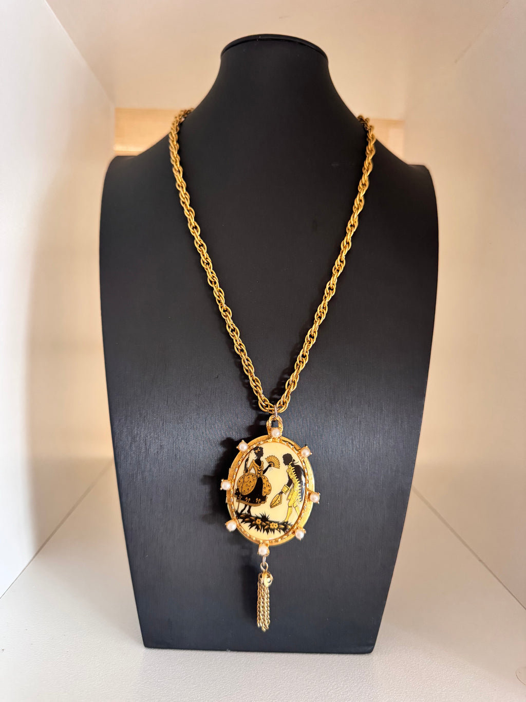 Vintage Gold Plated Courting Couple Locket Necklace