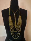 Vintage Gold Tone Multi Chain Tassel Statement Necklace