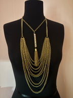 Vintage Gold Tone Multi Chain Tassel Statement Necklace