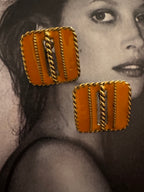 Vintage Retro Gold and Enamel Square Earrings