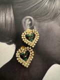 Vintage Rhinestone Heart Clip-On Statement Earrings
