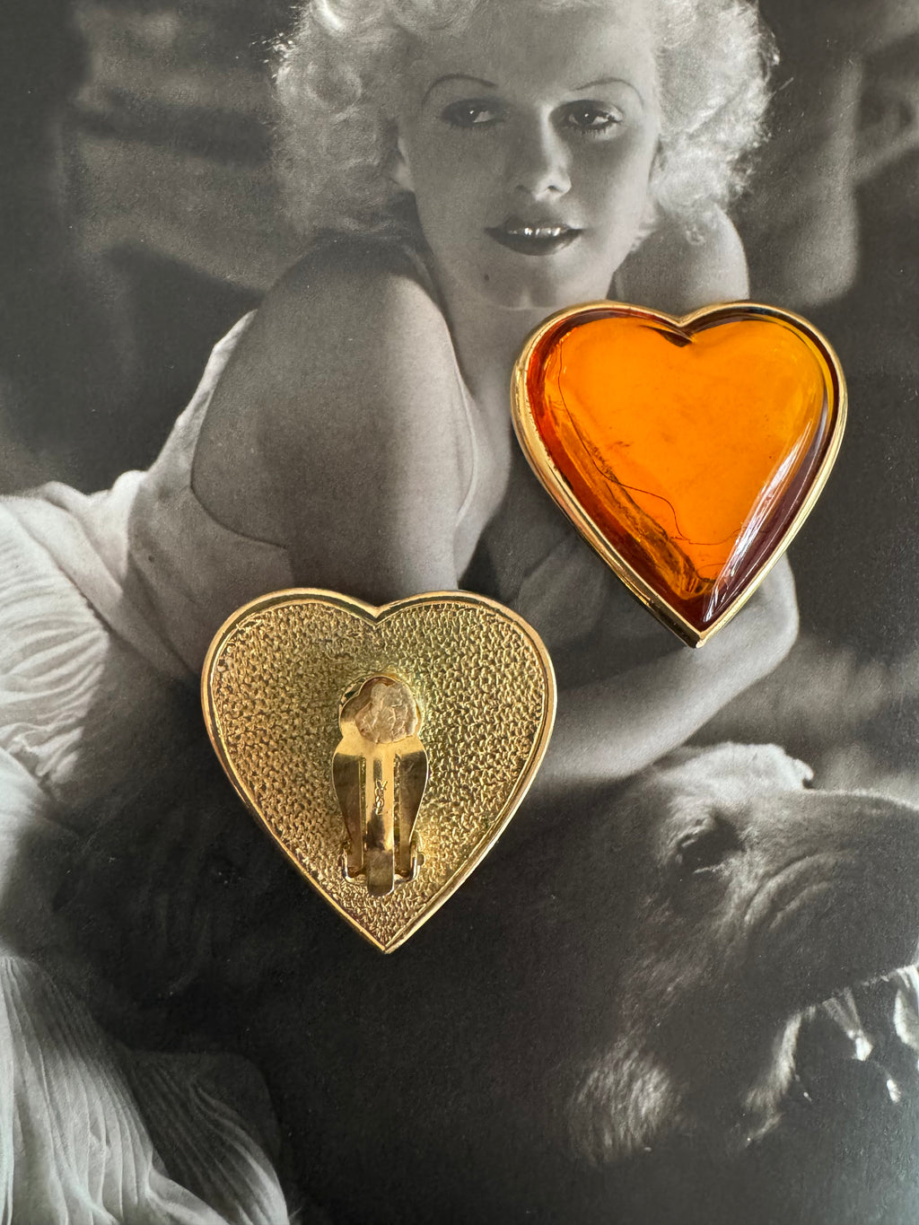 Vintage Yves Saint Laurent Amber Heart Statement Earrings