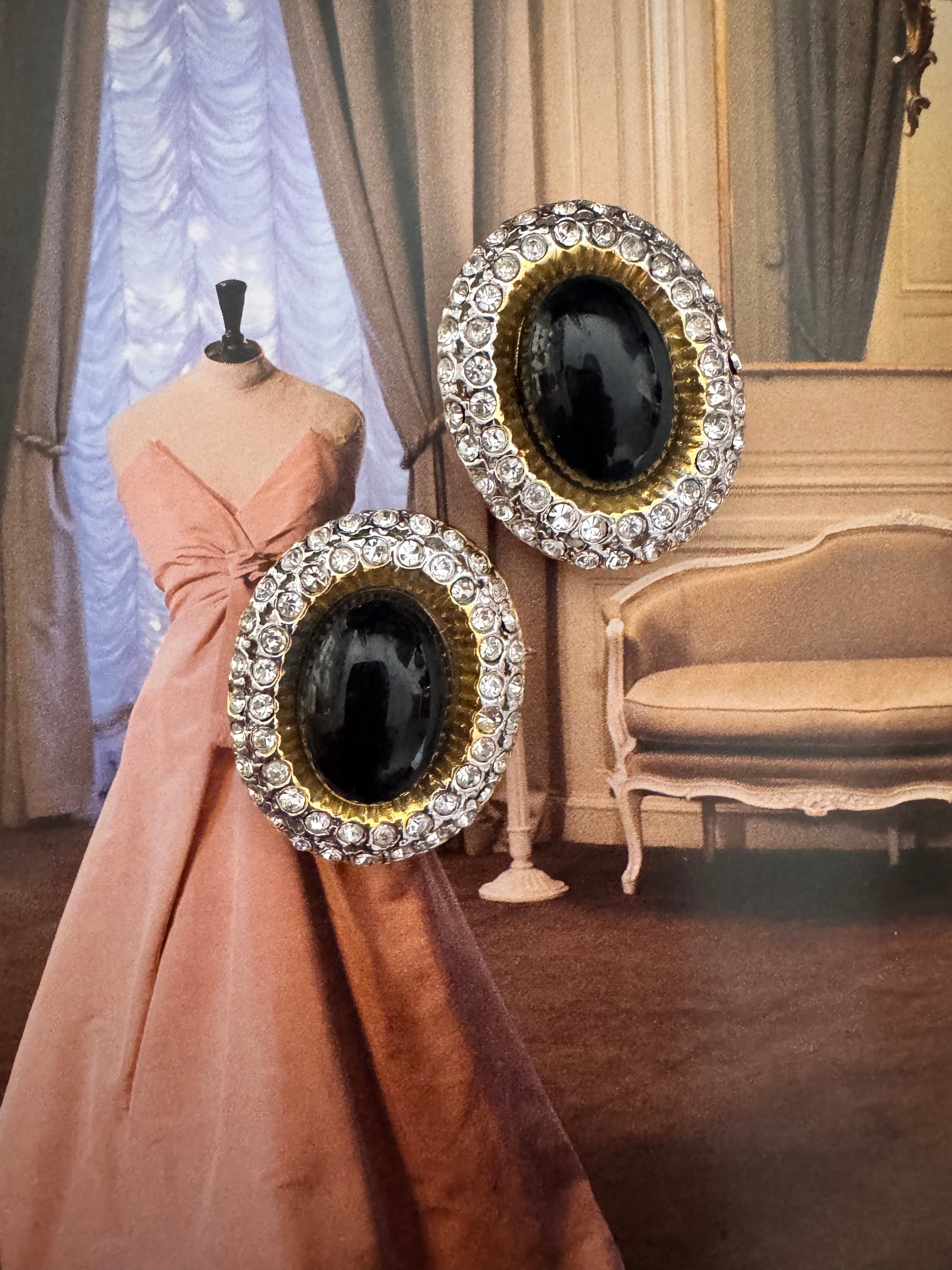 Vintage Oversized Oval Cabochon Statement Earrings