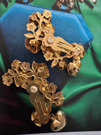 Vintage Italian Signed Rose Ear Climber Earrings