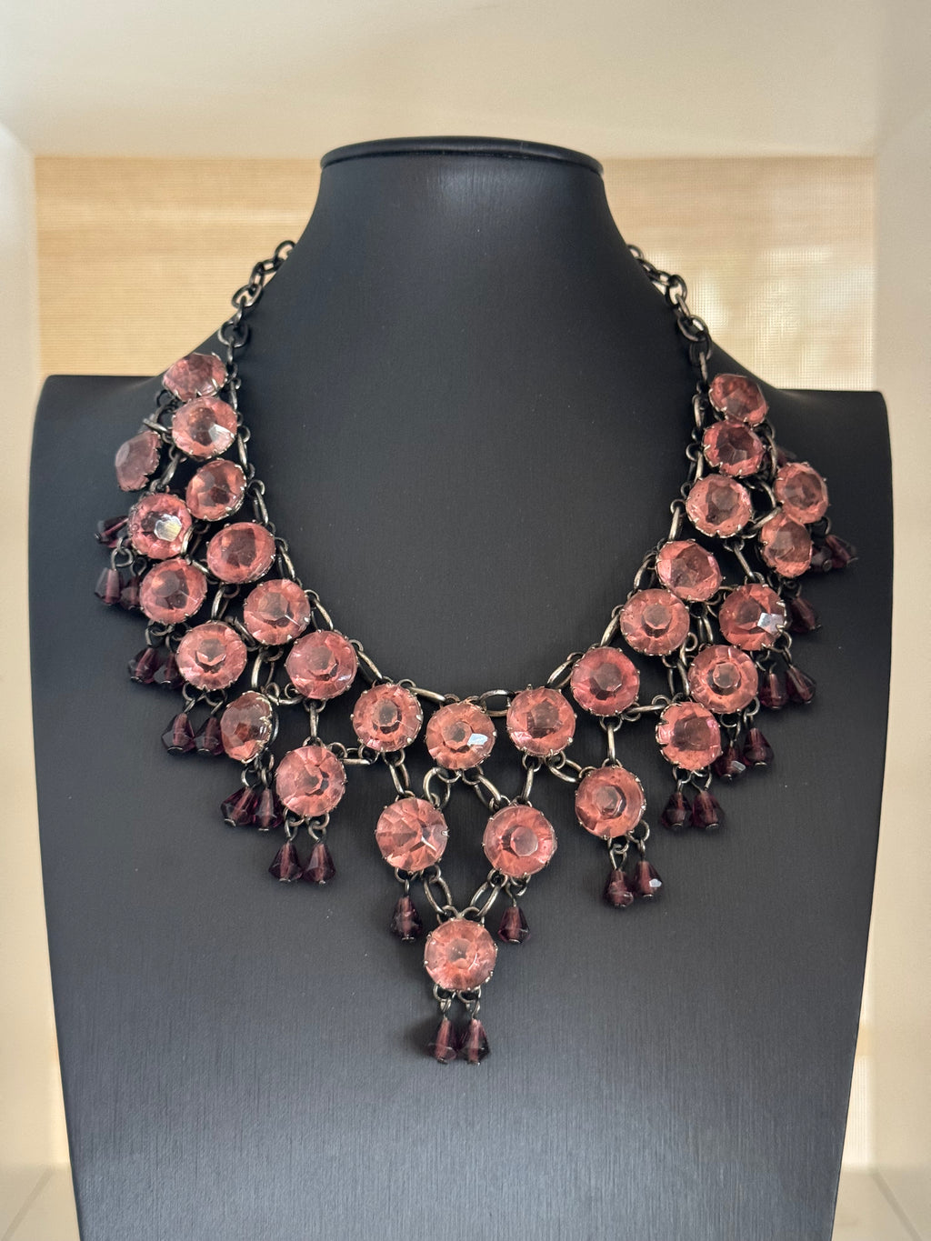 Vintage Amethyst Glass Bib Statement Necklace
