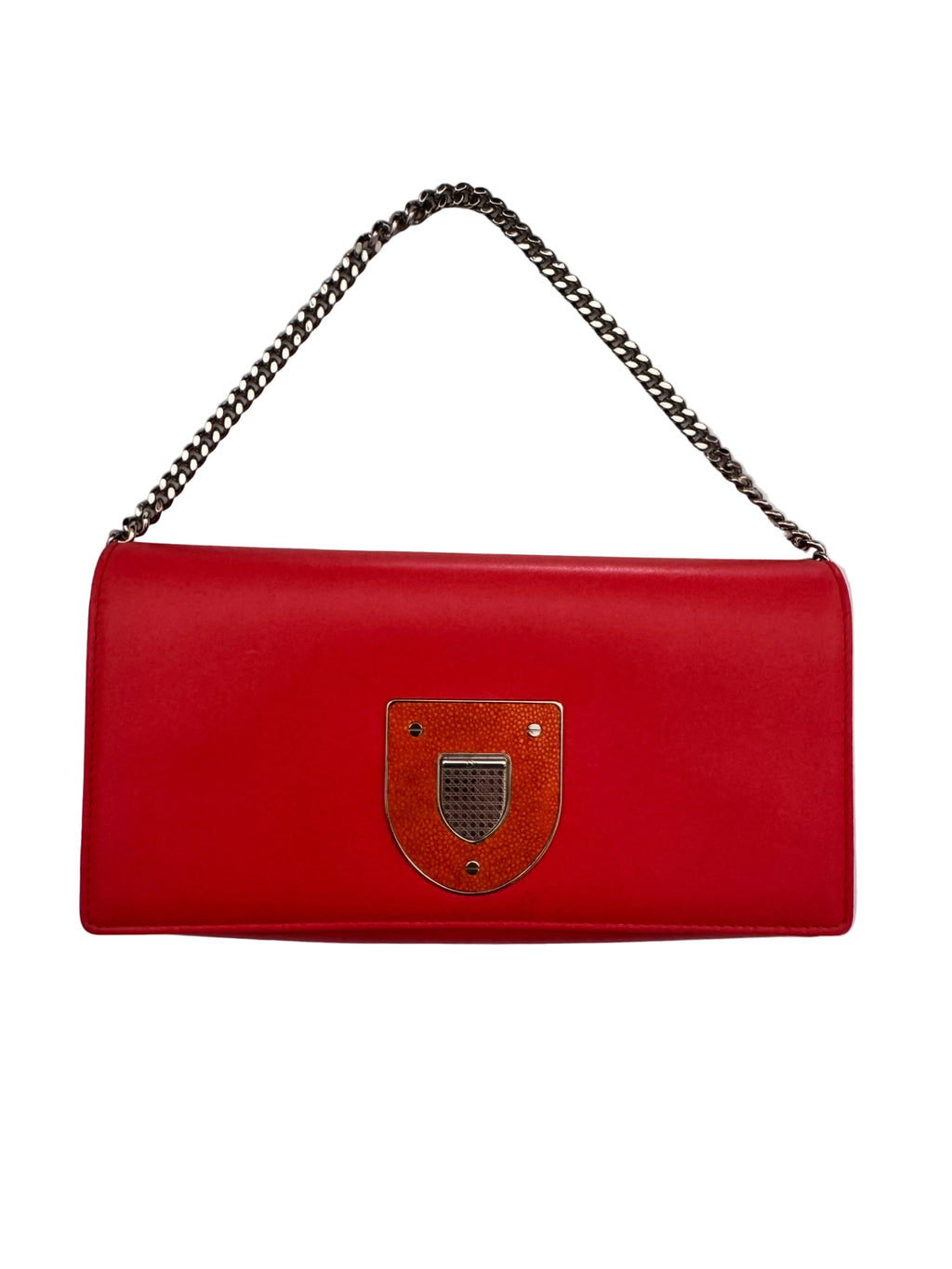 Vintage Christian Dior Red Leather Wallet and Chain Shoulder Bag