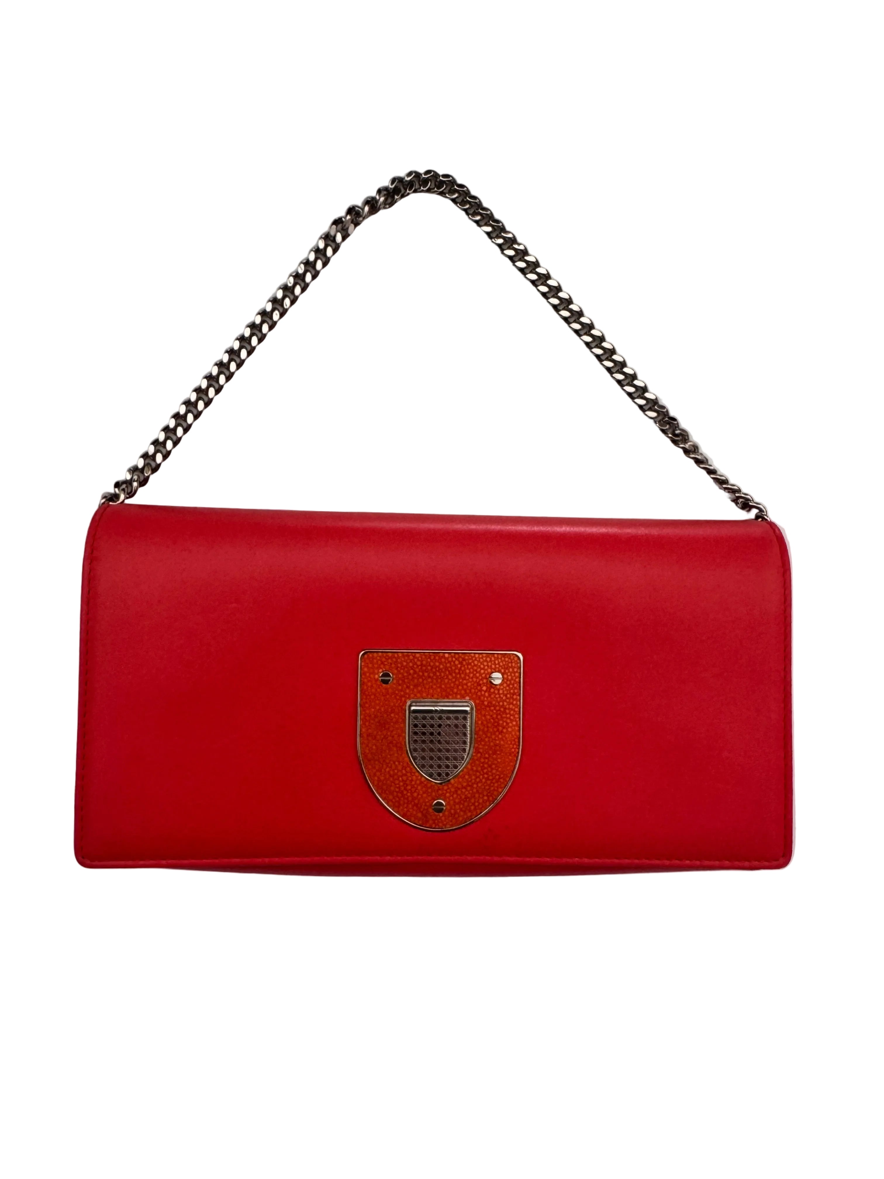 Vintage Christian Dior Red Leather Wallet and Chain Shoulder Bag