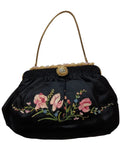 Vintage French Silk Satin Embroidered Evening Bag