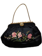 Vintage French Silk Satin Embroidered Evening Bag