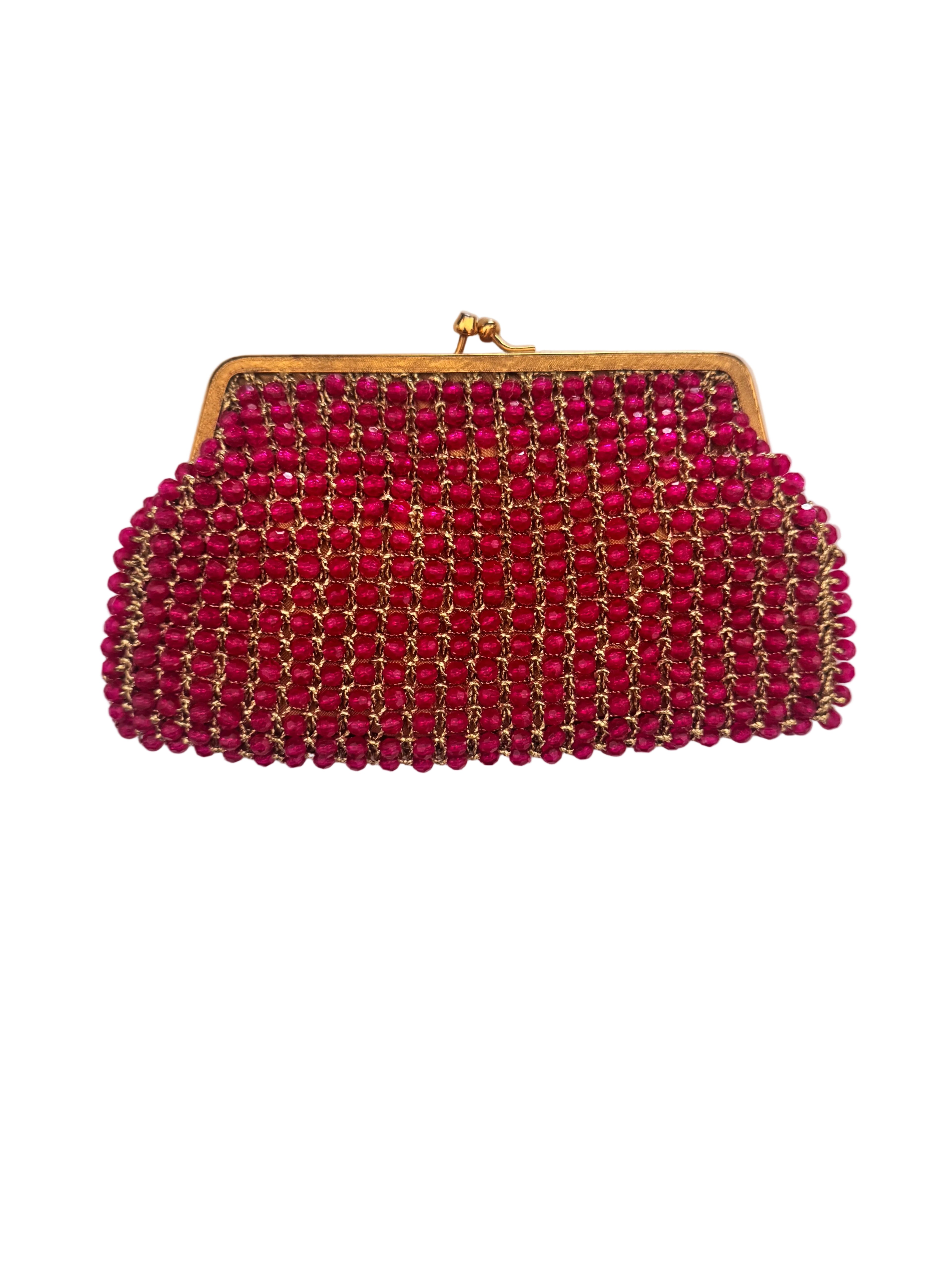Vintage Mon Art Firenze Raspberry Beaded Evening Clutch