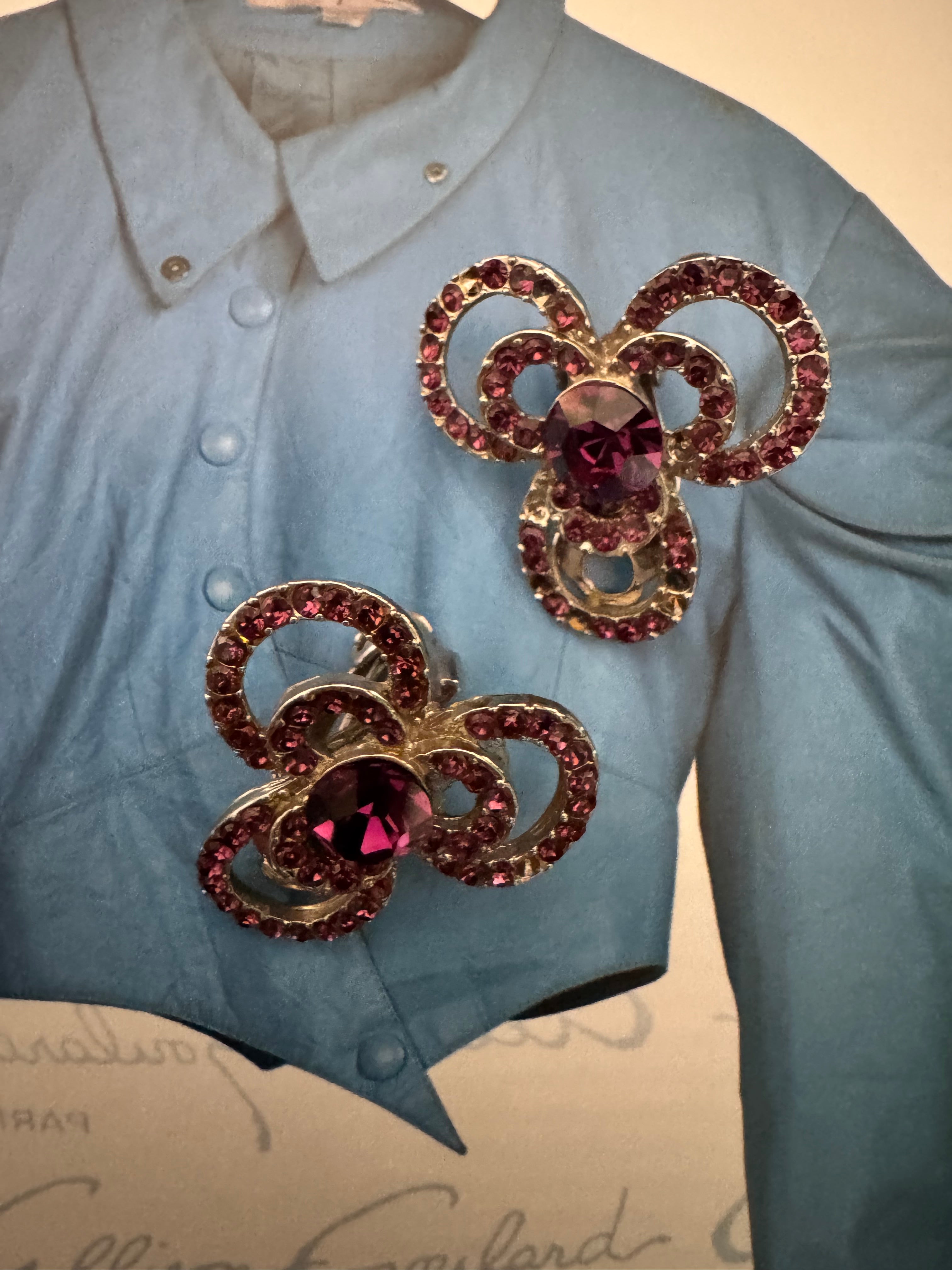 Vintage Baroque Scroll Rhinestone Earrings