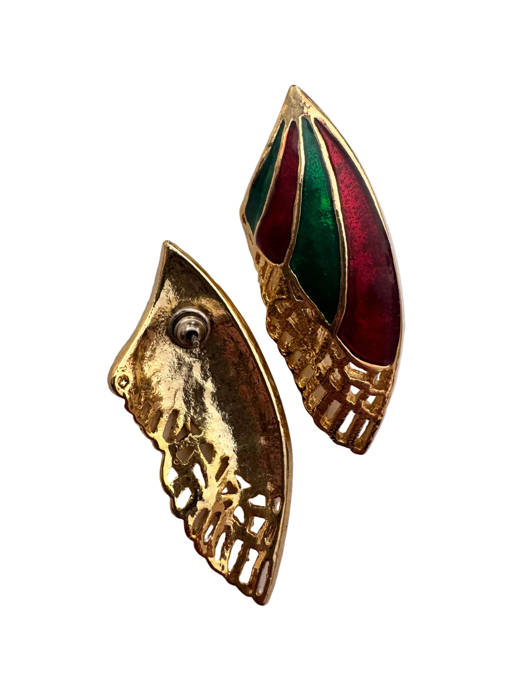 Vintage Art Deco Style Enamel Wing Statement Earrings