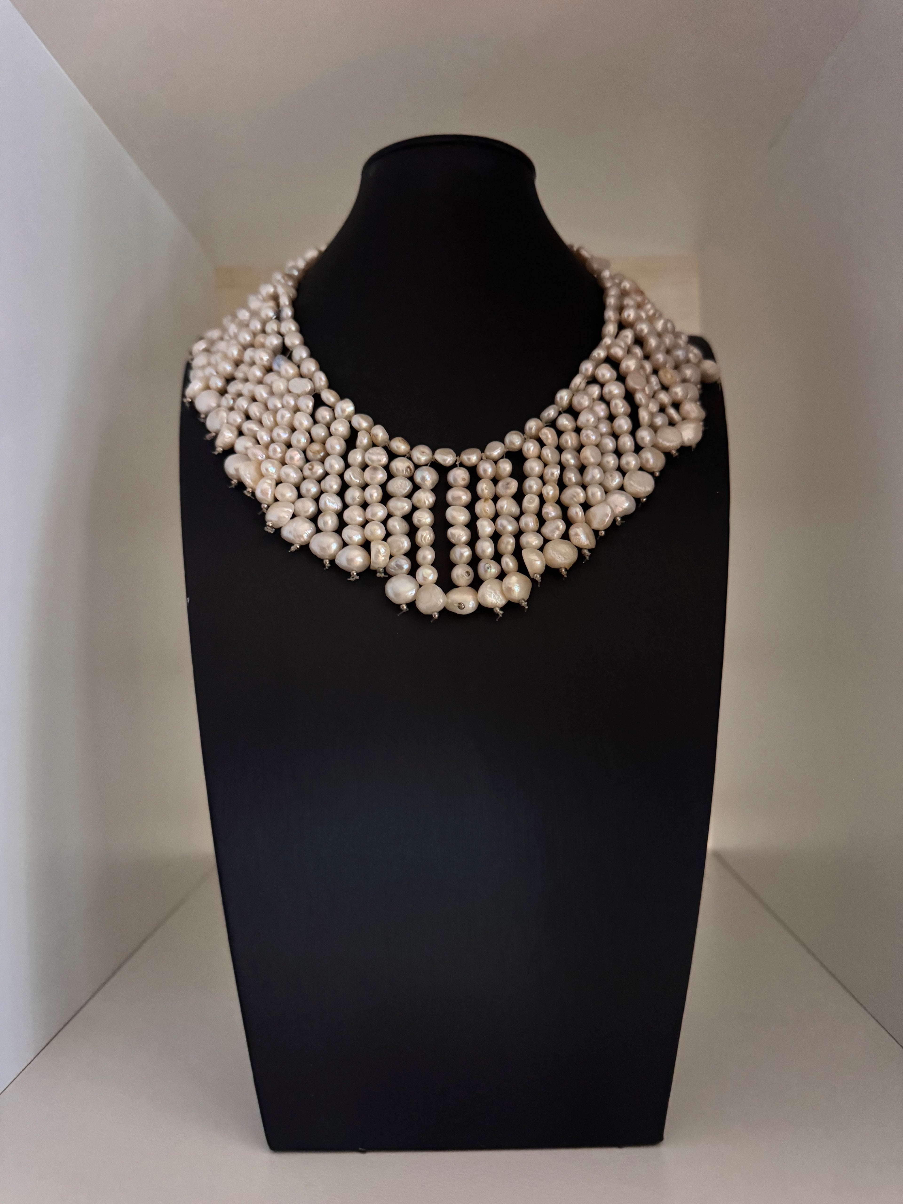 Vintage Pearl Fringe Statement Necklace