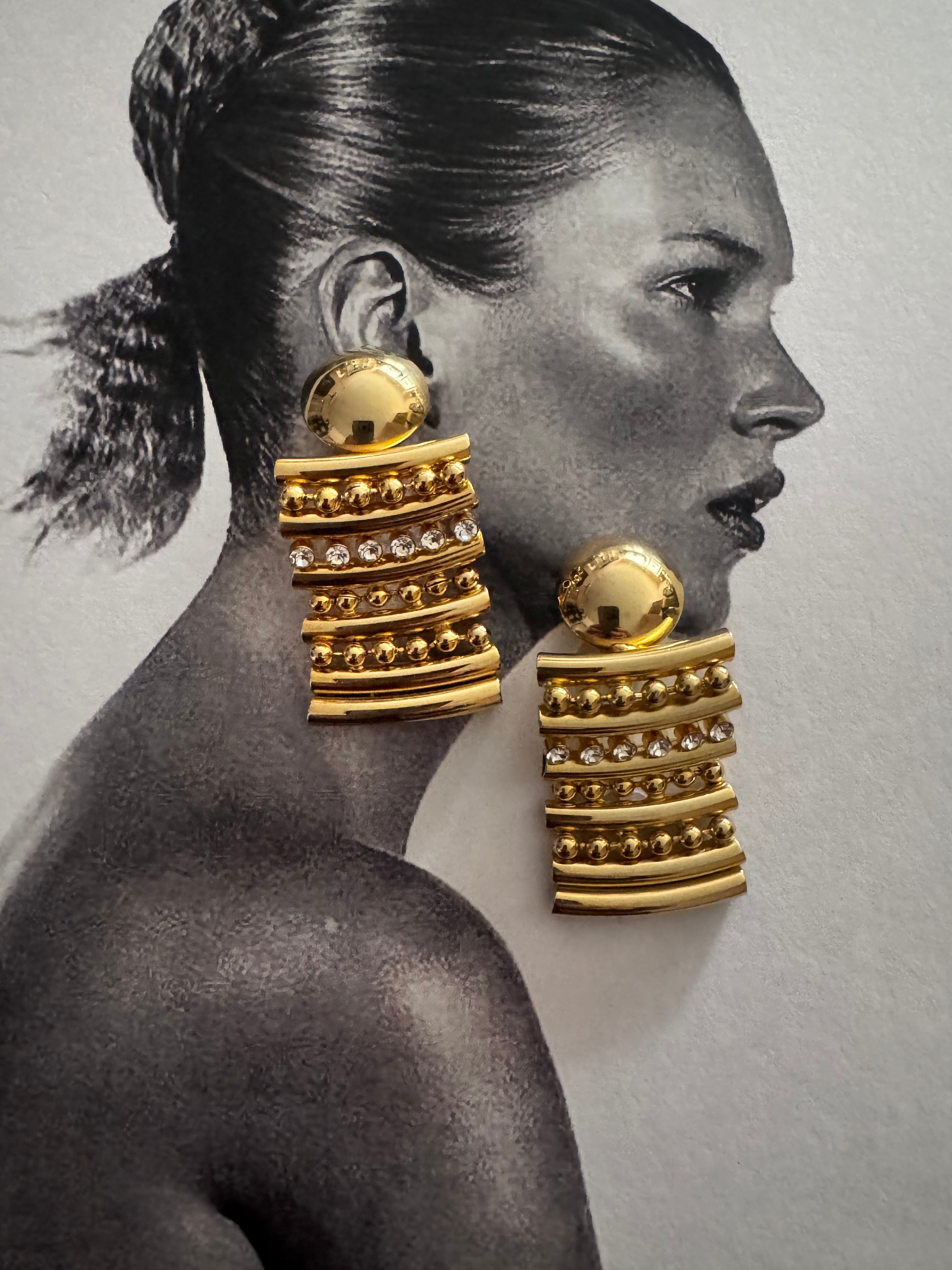 Vintage Retro Gold Plated Statement Earrings